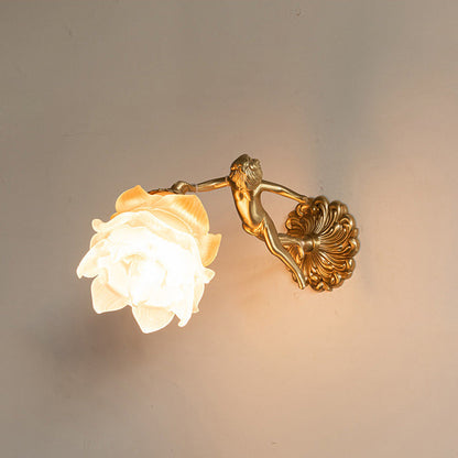 Traditional Vintage Angel Flower Copper Glass 1/3/6 Light Chandelier For Bedroom