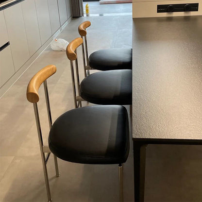 Contemporary Nordic Half Round Microfiber Leather Metal Wood Curved Backrest Dining Chair For Dining Room