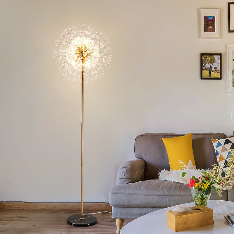 Modern Creative Dandelion Shade Crystal  Aluminum  Marble Base 8/9-Light Standing Floor Lamp