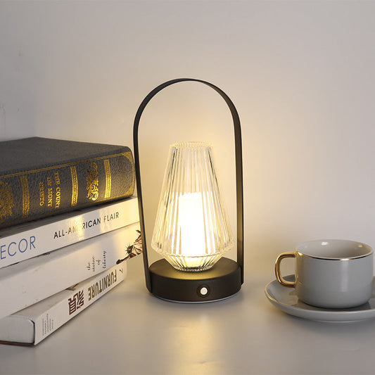 Contemporary Retro Iron Acrylic Elliptical Conic LED Hanging Rechargeable Table Lamp For Bedside
