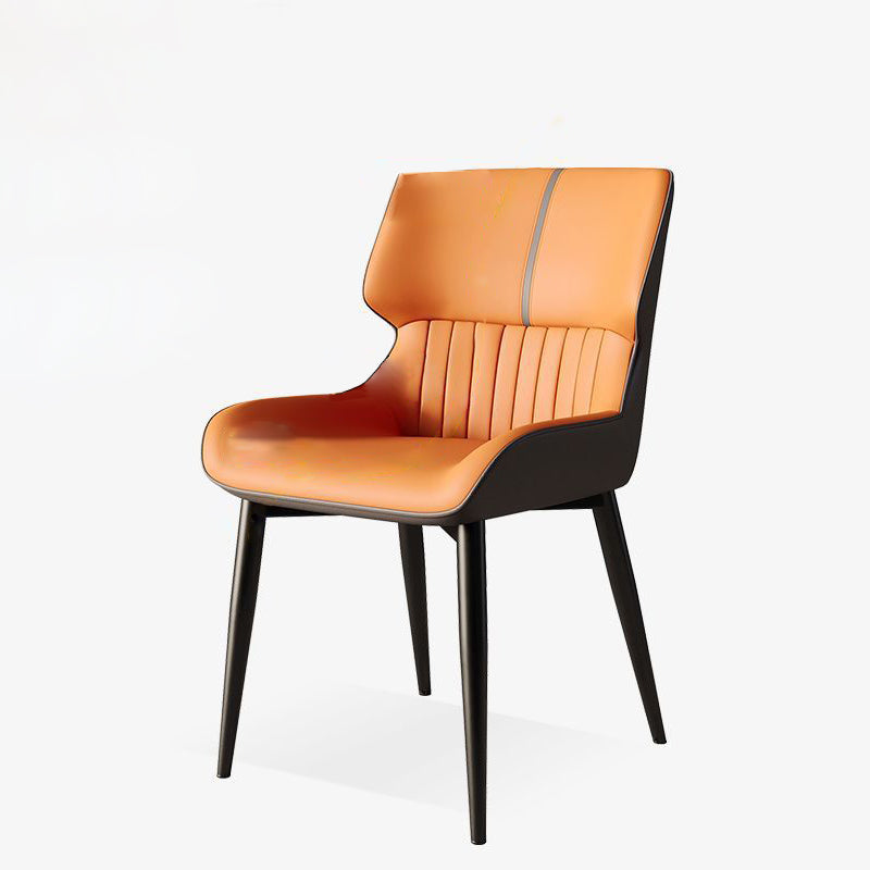 Modern Minimalist Steel Faux Leather Dining Chair Backrest Armless For Dining Room