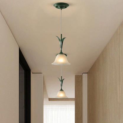 Traditional French Iron Glass Flower 1/3 Light Island Light Chandelier For Living Room