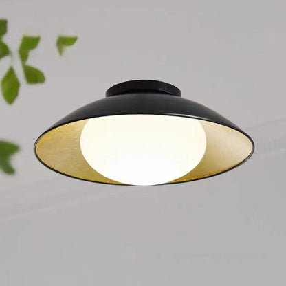 Traditional Vintage Round Gold Foil Iron Glass 1-Light Flush Mount Ceiling Light For Bedroom