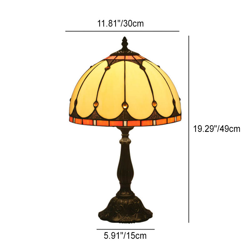 Vintage Tiffany Stained Glass Mediterranean Dome 1-Light Table Lamp