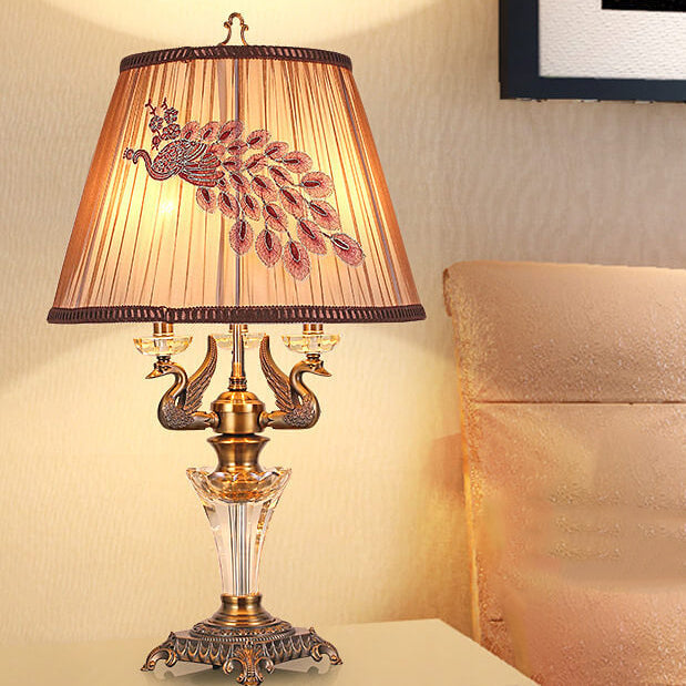 European Luxury Handmade Fabric Crystal Candle Holder 3/4 Light Table Lamp