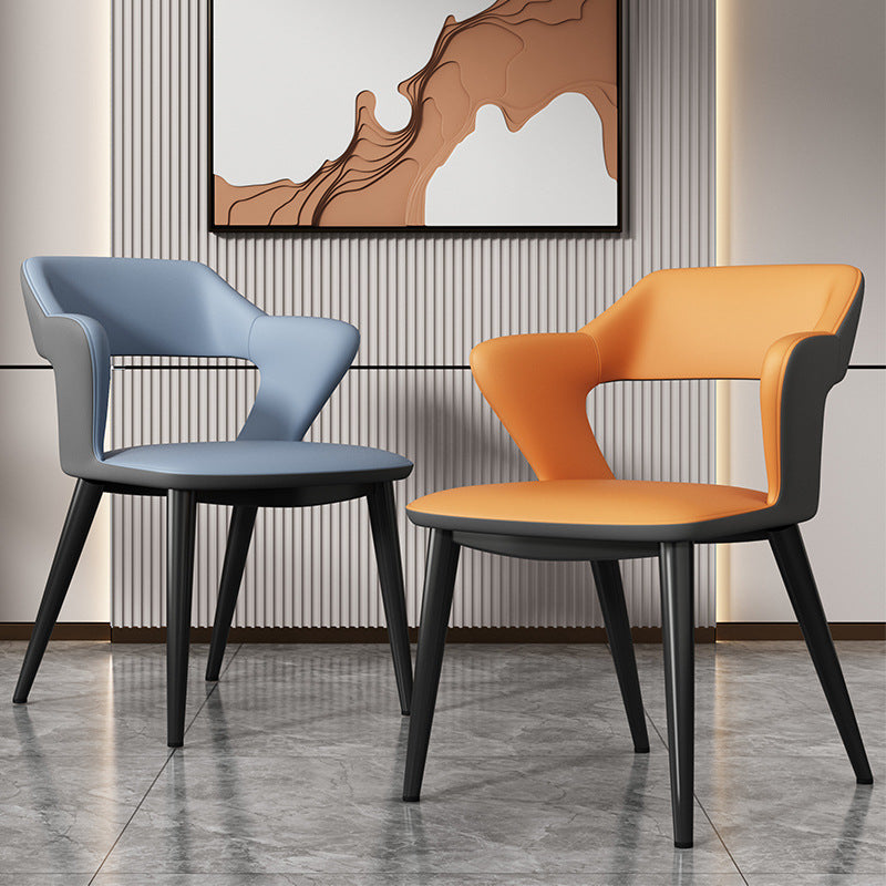 Contemporary Scandinavian Nappa leather Fabric Carbon Steel Sponge Square Wing Dining Chair Backrest Armrest For Dining Room