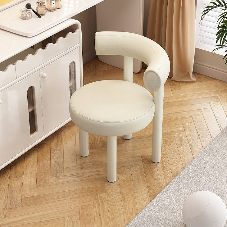 Contemporary Nordic Round Artificial Leather Iron Frame Vanity Stool Arc Back For Bedroom