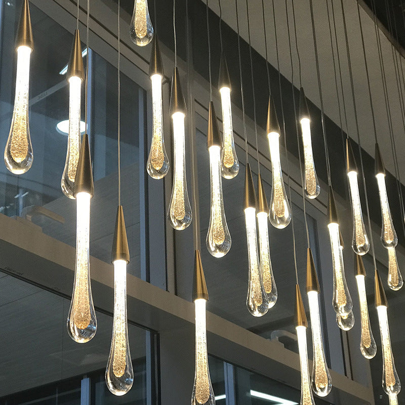 Modern Simplicity Iron Aluminum Crystal Drop Meteor Shower LED Pendant Light For Dining Room