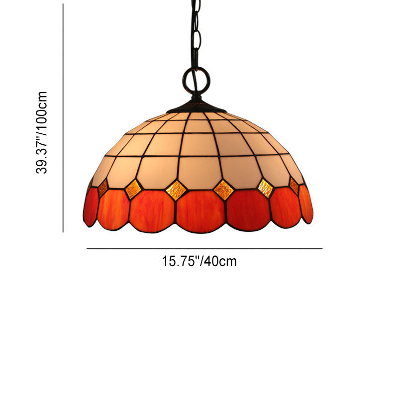 Tiffany Vintage Gemstone Stained Glass Dome 3-Light Pendant Light