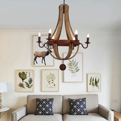 Traditional Rustic Round Branch Candle Holder Wooden Iron 5/6/8 Light Chandelier For Living Room