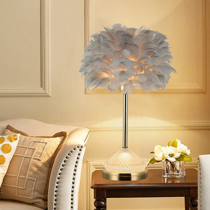 Modern Simple Feather Shade Diamond Acrylic Decorative 1-Light Table Lamp