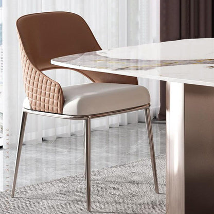 Modern Minimalist Square Stainless Steel Microfiber Leather Foam Dining Chair Four Legs Backrest For Dining Room