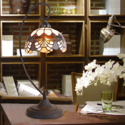 Traditional Tiffany Iron Glass Floral Whelk 1-Light Table Lamp For Study
