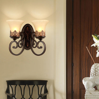 Traditional Vintage Round Glass Iron 1/2 Light Wall Sconce Lamp For Bedroom