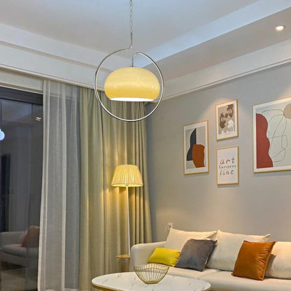 Contemporary Retro Cream Round Hardware Glass 1-Light Pendant Light For Living Room