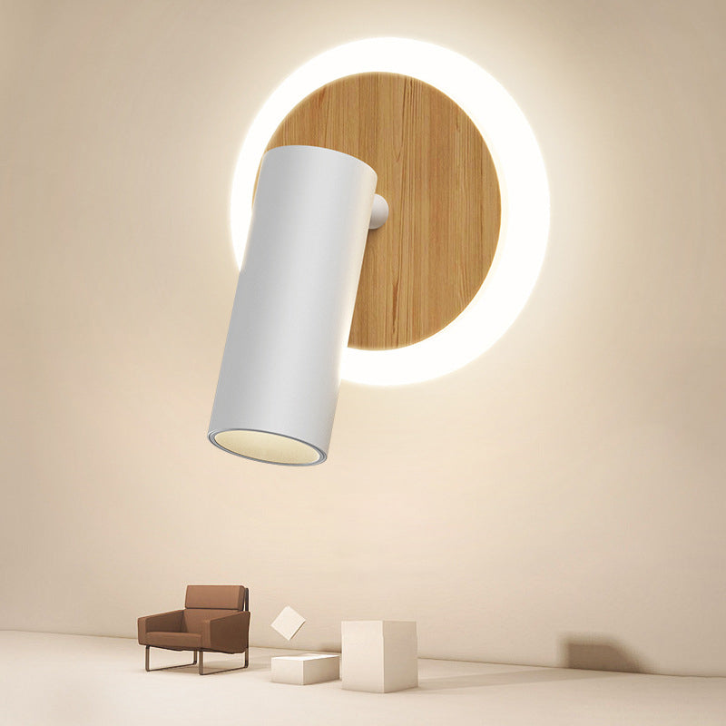 مصباح حائط LED دائري خشبي من الألومنيوم بتصميم عصري بسيط لغرفة النوم 