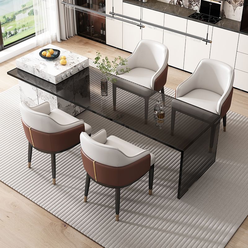 Modern Luxury Square Iron Metal Microfiber Leather Sponge Dining Chair Armrest Backrest Four Legs For Dining Room