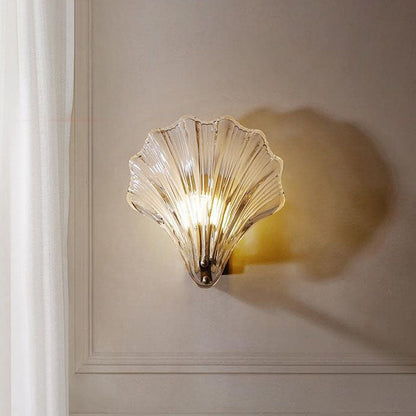 Contemporary Creative Shell All Copper Glass 1-Light Wall Sconce Lamp For Bedroom