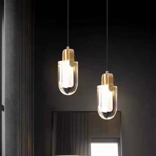 Modern Minimalist Half Round Copper Crystal LED Pendant Light For Bedroom
