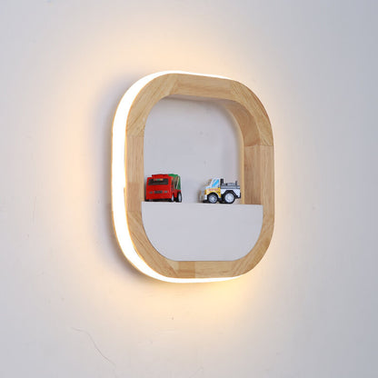 مصباح حائط LED بتصميم مربع دائري ياباني عصري مصنوع من خشب المطاط 