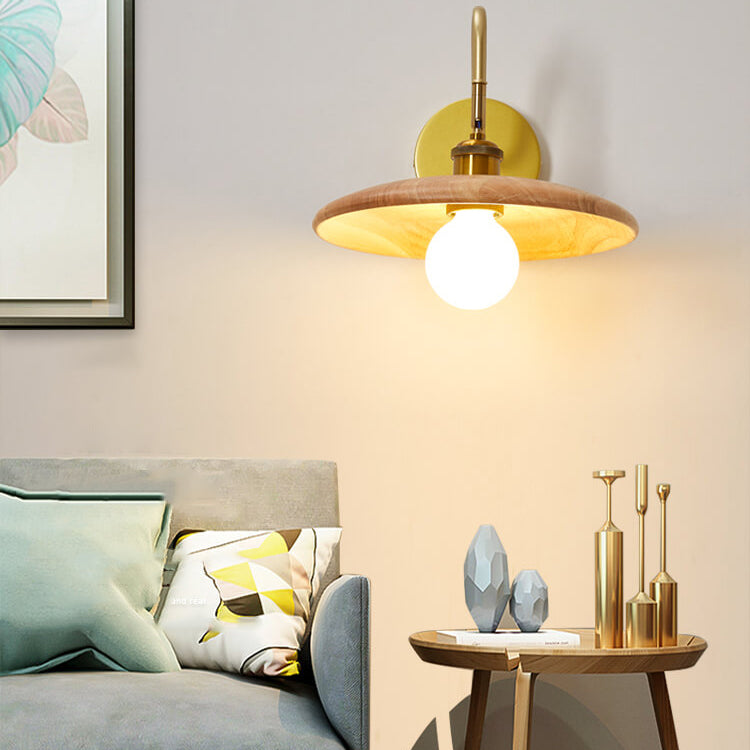Modern Wooden Japanese Tray Shaped 1-Light Wall Sconce Lamp
