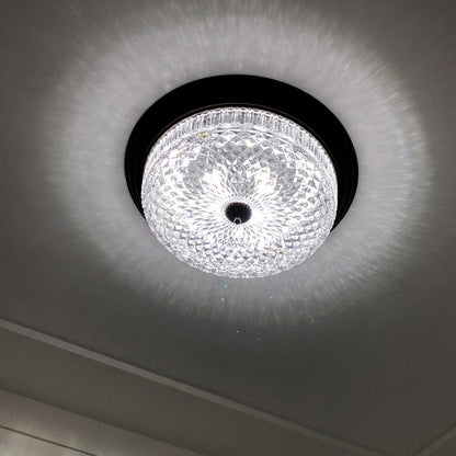 Contemporary Retro Metal Glass Round Ripple LED Flush Mount Ceiling Light For Living Room