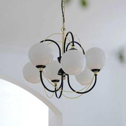 Traditional Vintage Irregular Twisted Orb Iron Glass 6-Light Chandelier For Living Room