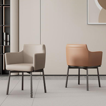 Modern Minimalist Square Upholstered Microfiber Leather Metal Dining Chair Backrest Armrest For Dining Room