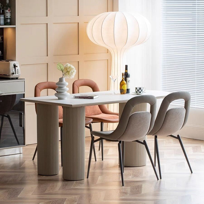 Contemporary Scandinavian Curved Leather Metal Tapered Legs Dining Chair Backrest For Dining Room