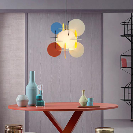 Contemporary Scandinavian Macaron Acrylic Round Sheet Splicing 1-Light Pendant Light For Dining Room
