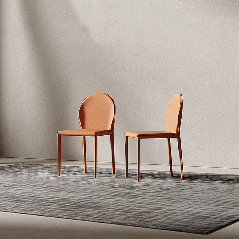 Modern Minimalist Square Half Oval Faux Leather Metal Dining Chair Backrest For Dining Room