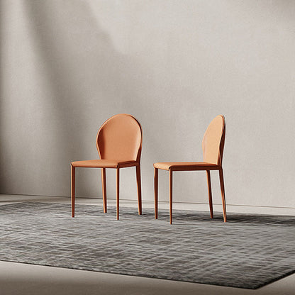 Modern Minimalist Square Half Oval Faux Leather Metal Dining Chair Backrest For Dining Room