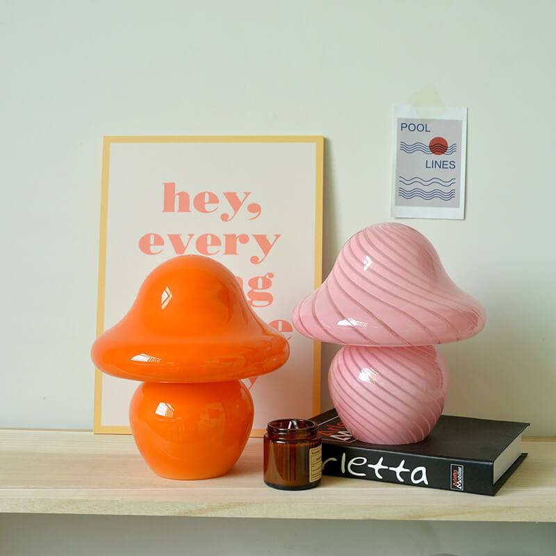 Modern Decorative Mushroom Striped Glass 1-Light Table Lamp