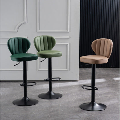 Modern Minimalist Square PU Leather Metal Bar Stool Backrest Footrest For Dining Room