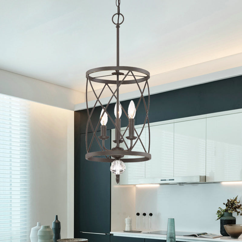Retro Wrought Iron 3-Light Openwork Column Chandeliers