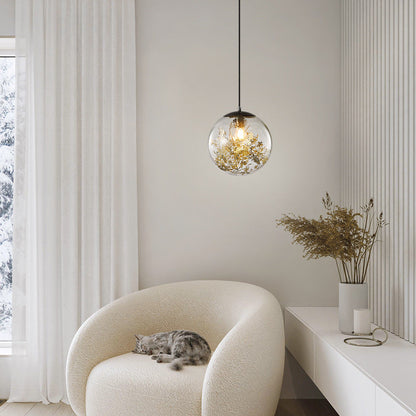Modern Luxury Round Globe All Brass Glass 1-Light Pendant Light For Bedroom