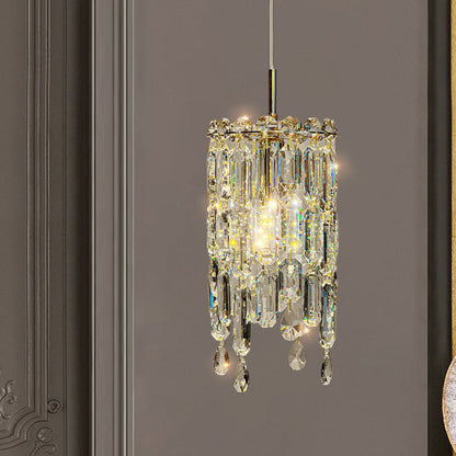 Modern Art Deco Cylinder Hardware Crystal 1-Light Pendant Light For Living Room