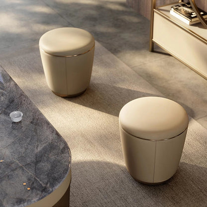 Contemporary Minimalist Round Faux Leather Stainless Steel Frame Vanity Stool For Bedroom
