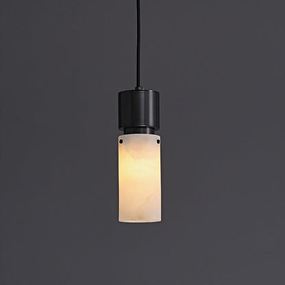 Traditional Chinese Copper Marble Cylinder 1-Light Pendant Light For Bedside