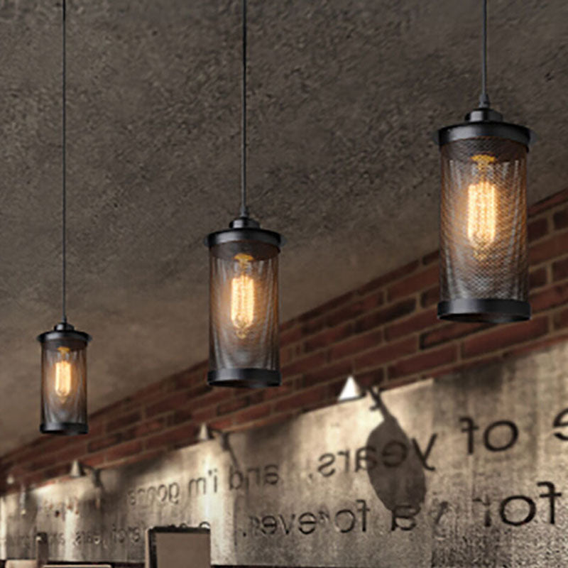 Traditional Vintage Cylinder Iron 1-Light Pendant Light For Living Room