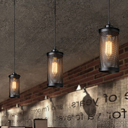 Traditional Vintage Cylinder Iron 1-Light Pendant Light For Living Room
