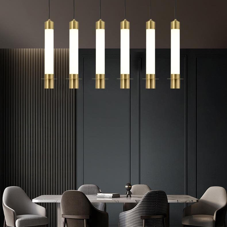 Minimalist Light Luxury Gold Cylindrical Aluminum Acrylic LED Pendant Light