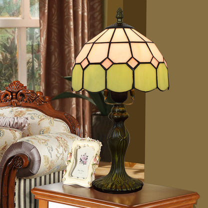 Traditional Tiffany Aluminum Alloy Glass Dome Squares 1-Light Table Lamp For Dining Room