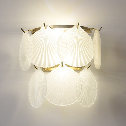French Light Luxury Frosted Glass Shell 2-Light Wall Sconce Lamp