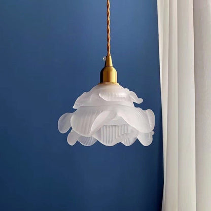Modern Art Deco Brass Floral Glass Shade 1-Light Pendant Light For Bedroom