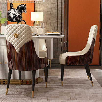 Contemporary Nordic Microfiber Leather Wood Stainless Steel Sponge Dining Chair Backrest Armrest For Dining Room