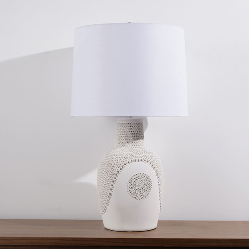 Modern Minimalist Black White Ceramic Jar Drum Fabric 1-Light Table Lamp