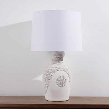 Modern Minimalist Black White Ceramic Jar Drum Fabric 1-Light Table Lamp