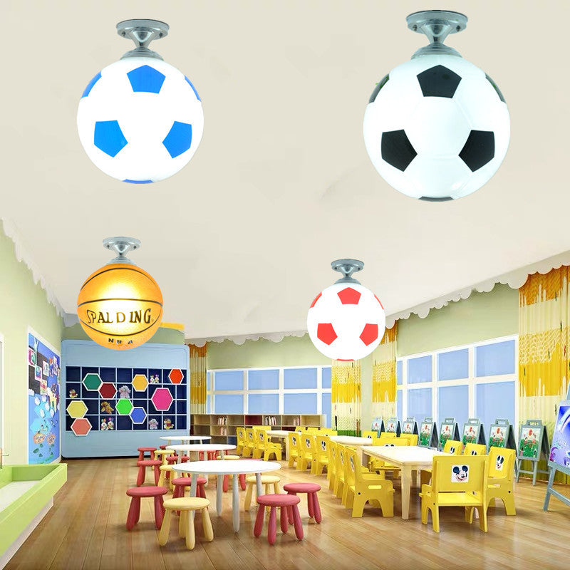 Creative Basketball Soccer Glass 1-Light Semi-Flush Mount Ceiling Light