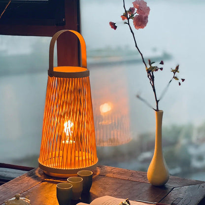 Japanese Simple Bamboo Weaving Lantern 1-Light Portable Table Lamp